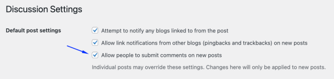 Default discussion settings for posts
