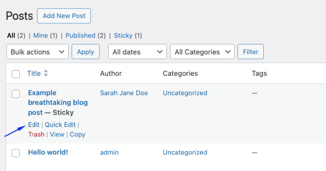 Editing an individual post