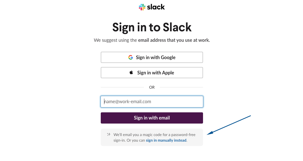 Log in with a magic link – Slack